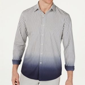 NWT Michael Kors Men's Shirt L Blue White Stripe Long Sleeve Ombre Slim Fit $485